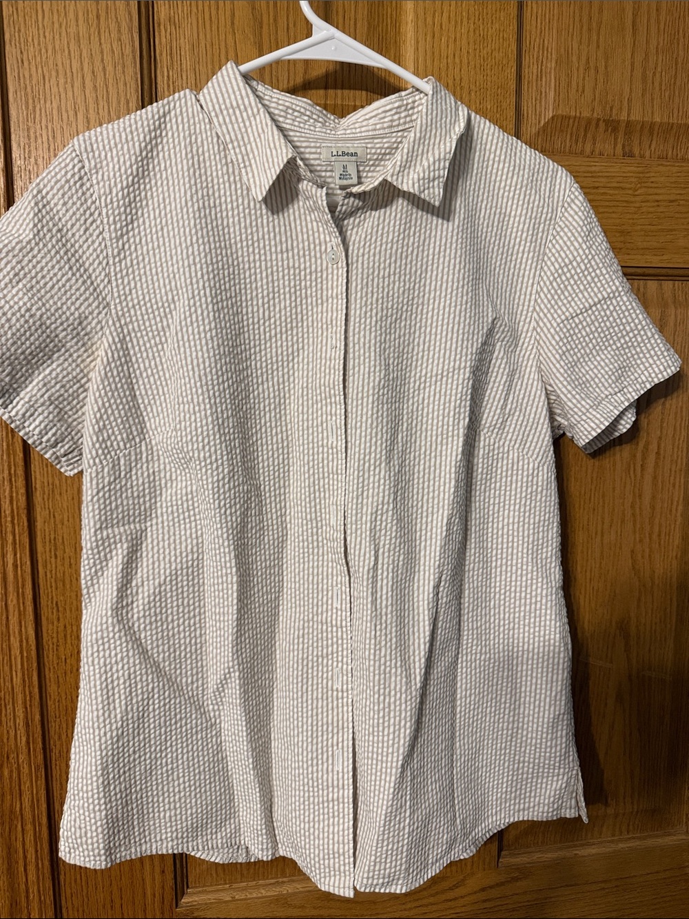 L.L. Bean Seersucker Collared Button Down Striped Shirt